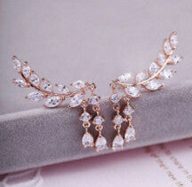 Design Rhinestone Tassel Leaves Stud Earring Ear Drop Ear Stud Earrings Women Statement Jewelry EF8