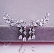 Design Rhinestone Tassel Leaves Stud Earring Ear Drop Ear Stud Earrings Women Statement Jewelry EF8