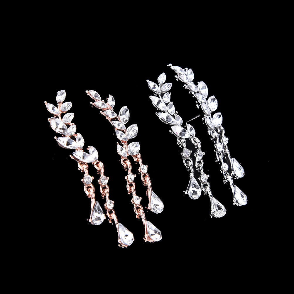 jewelry Korean silver gold crystal leaves drop earrings For women Gift EF8