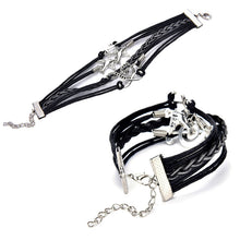 Jewelry Black Braided Wristb  Bracelet Anchor Two birds Musical Note Eight Charms Bracelet Friendship Bracelets EF8