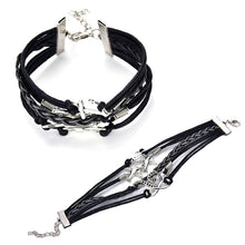 Jewelry Black Braided Wristb  Bracelet Anchor Two birds Musical Note Eight Charms Bracelet Friendship Bracelets EF8