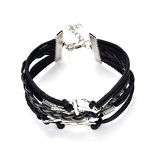 Jewelry Black Braided Wristb  Bracelet Anchor Two birds Musical Note Eight Charms Bracelet Friendship Bracelets EF8