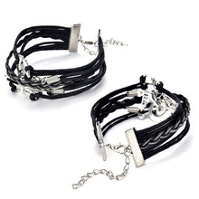 Jewelry Black Braided Wristb  Bracelet Anchor Two birds Musical Note Eight Charms Bracelet Friendship Bracelets EF8