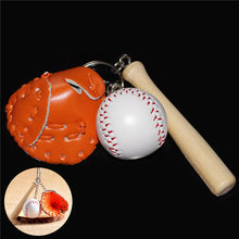 s 4 Colors Mini Three-piece baseball glove wooden bat keychain keyring fans souvenir novelty party gifts  EF8