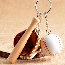 s 4 Colors Mini Three-piece baseball glove wooden bat keychain keyring fans souvenir novelty party gifts  EF8