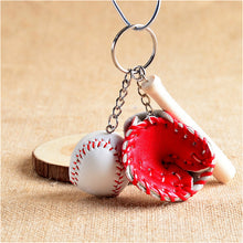 s 4 Colors Mini Three-piece baseball glove wooden bat keychain keyring fans souvenir novelty party gifts  EF8