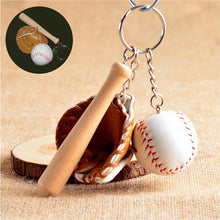 s 4 Colors Mini Three-piece baseball glove wooden bat keychain keyring fans souvenir novelty party gifts  EF8