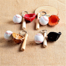 s 4 Colors Mini Three-piece baseball glove wooden bat keychain keyring fans souvenir novelty party gifts  EF8