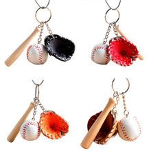 s 4 Colors Mini Three-piece baseball glove wooden bat keychain keyring fans souvenir novelty party gifts  EF8