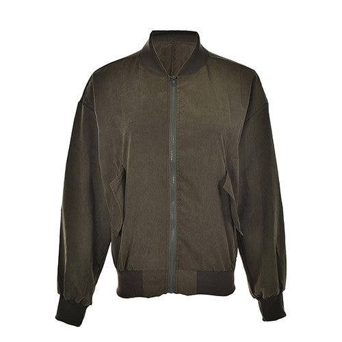 s Women Solid Flight Army Green Bomber Jacket Rib Sleeve Zipper Short Air Force Baseball Coats Clothing EF8