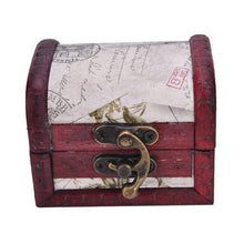 Chic Vintage Metal Lock Mini Stamp Jewelry Treasure Chest Case Wooden Box  EF8