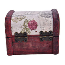Chic Vintage Metal Lock Mini Stamp Jewelry Treasure Chest Case Wooden Box  EF8