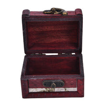Chic Vintage Metal Lock Mini Stamp Jewelry Treasure Chest Case Wooden Box  EF8