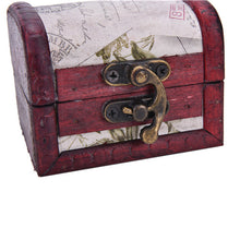 Chic Vintage Metal Lock Mini Stamp Jewelry Treasure Chest Case Wooden Box  EF8