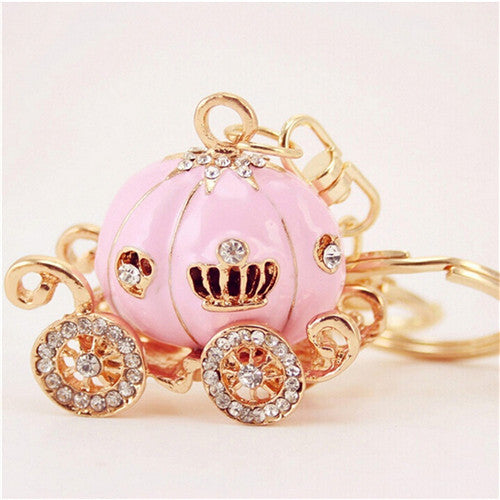 s Lovely Pumpkin Carriage Crystal Pendant Charm Purse H bag Car Keyring Keychain Party Birthday Gift Pink White Colors EF8