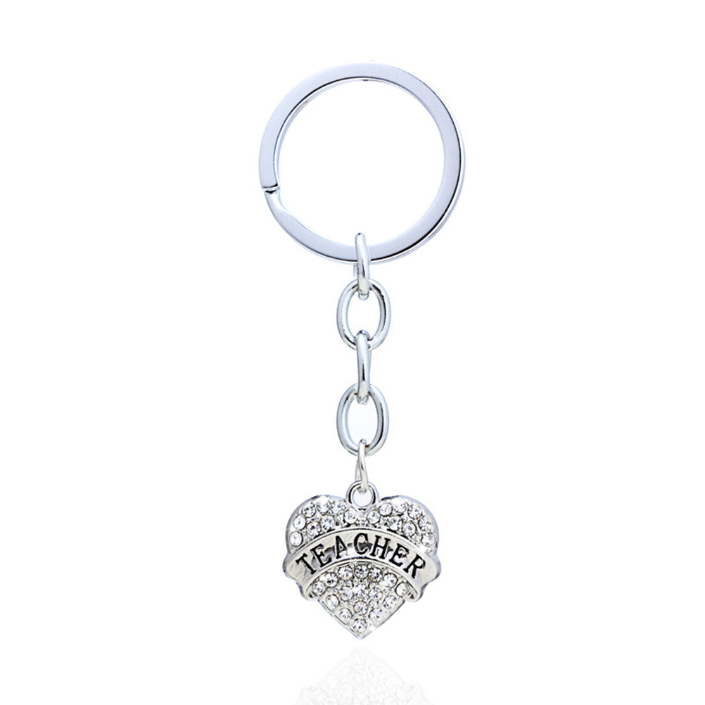 s Student Teacher's Day Gifts Friend Jewelry Charm Key Chain Love Heart Alloy Crystal Teacher Keyring  EF8