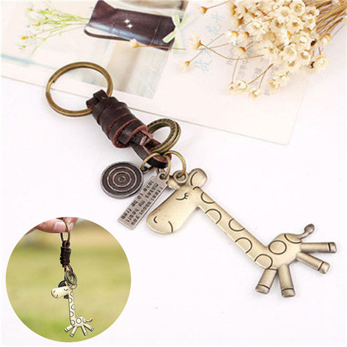 s Trendy Cute PU leather giraffe keychain creative Punk Style key chain charm alloy Accessories gift For Women EF8