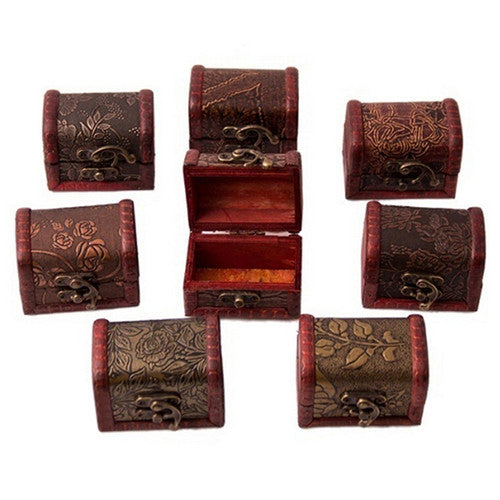 Vintage Wooden Jewelry Storage Treasure Chest Wood Box Case Organiser Gifts Carrrying Cases R om send EF8