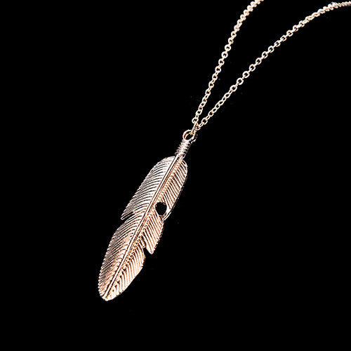 s Women vintage feather pendant long necklace jewelry simple necklaces colar Gifts For Lady silver gold colors EF8