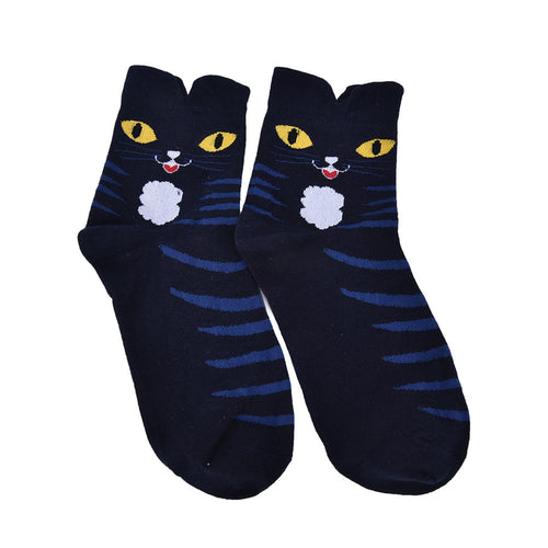 3D Animals Striped Cartoon Socks Women Girl Cat Footprints Cotton Ankle Socks EF8