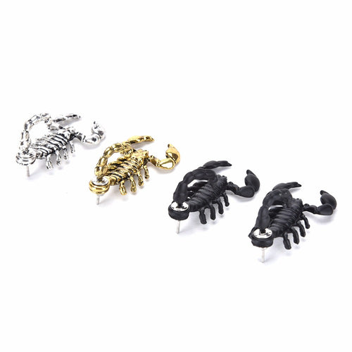 Ancient Men Women 3D Animal Metal Scorpion Ear Stud Earrings TS CA Gold  Silver  Black color EF8