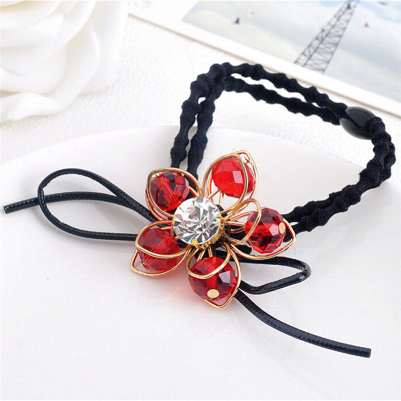 Elegant Flower Women Hair Rope Flower Scrunchy Crystal Materail Elastic Hair B  For Women Hair Accessories EF8