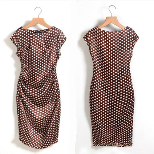 Casual Short Sleeve Bodycon Polka Dot Print Office Party Dresses Plus Size  vestidos EF8