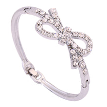 Silver Plated Pretty Bowknot Design Cuff Crystal Bangle Hollow Rhinestone Bracelet Lady Gift EF8