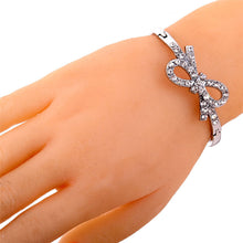 Silver Plated Pretty Bowknot Design Cuff Crystal Bangle Hollow Rhinestone Bracelet Lady Gift EF8