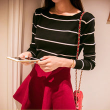 Pullover Korea Long Sleeve Slash Neck Sweaters All-match Slim Striped Knitting Women Sweater EF8