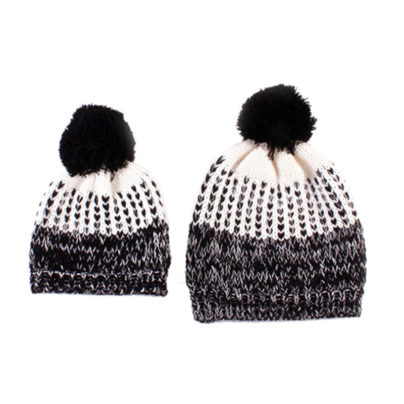 2Pcs 5 Colors Mother Baby Crochet Hats Toddler Kids Boys Girls Knitted Beanie Hat Children Adult Warm Pompon Caps EF8