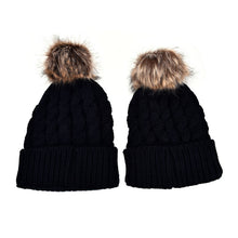 2Pcs Mother Kids Child Baby Warm Knit Beanie Pom Hat Crochet Ski Cap 6 Colors EF8