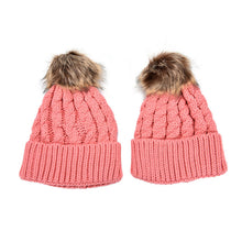 2Pcs Mother Kids Child Baby Warm Knit Beanie Pom Hat Crochet Ski Cap 6 Colors EF8