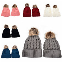 2Pcs Mother Kids Child Baby Warm Knit Beanie Pom Hat Crochet Ski Cap 6 Colors EF8