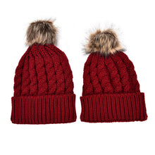 2Pcs Mother Kids Child Baby Warm Knit Beanie Pom Hat Crochet Ski Cap 6 Colors EF8