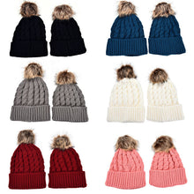 2Pcs Mother Kids Child Baby Warm Knit Beanie Pom Hat Crochet Ski Cap 6 Colors EF8