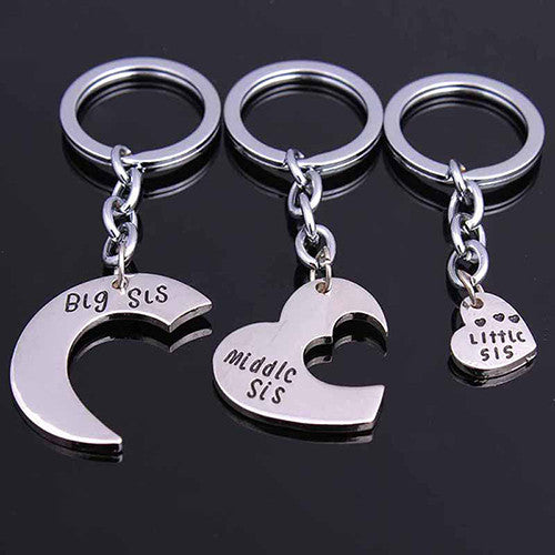 3pc Family Charm Keyring Big Middle Little Sis Sister Heart Keychains Women Girl Friends  EF8