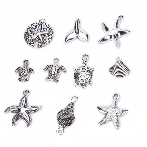 40Pcs Bulk Tibetan Style Alloy Pendants Conch shells Sea Star anchor Mix Pendants Charms DIY Jewelry EF8