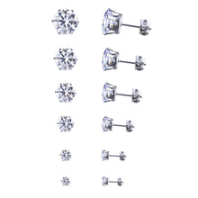 6 Pair 3-8MM Fshion Punk Cubic Ear Studs Stainless Steel Round Small White Black Stud Earrings Jewelry For Cool Women Men EF8