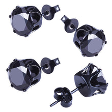 6 Pair 3-8MM Fshion Punk Cubic Ear Studs Stainless Steel Round Small White Black Stud Earrings Jewelry For Cool Women Men EF8