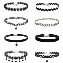 8Pcs Sexy Gothic Punk Collar Necklace Velvet Tattoo Lace Choker With Star Pendant Jewelery For Women EF8