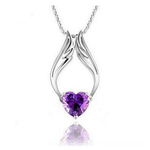 Angle Wing Heart Pendant Necklace Rhinestone Crystal Necklace Women Jewelry 2 Color EF8