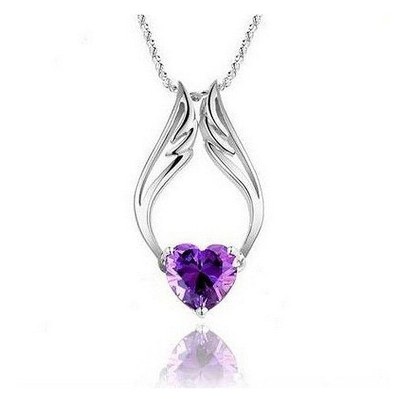Angle Wing Heart Pendant Necklace Rhinestone Crystal Necklace Women Jewelry 2 Color EF8
