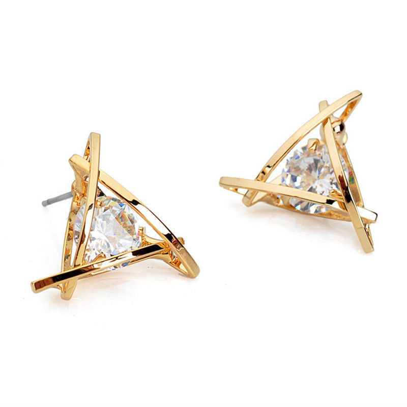 High-end Elegant Stud Earrings Sliver Gold Triangle Earrings For Women Jewelry Gifts  EF8
