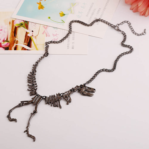 Punk Gothic Jurassic Tyrannosaurus Rex Skeleton Dinosaur Necklace Pendant Gold Silver Matt Black 3 Colors EF8