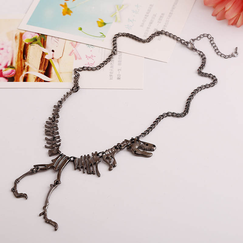 Punk Gothic Jurassic Tyrannosaurus Rex Skeleton Dinosaur Necklace Pendant Gold Silver Matt Black 3 Colors EF8