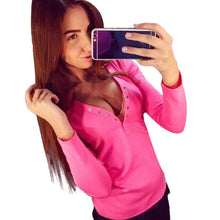 Fashion Plus Size V Neck Women Shirt Punk Long Sleeve Cropped Sexy Top Tees Women Camisetas Femininas EF8