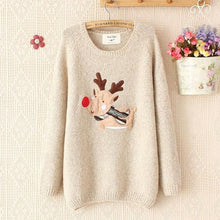 Autum Deer Print Long Sleeve Knitted Women's Sweater Casual Pullover EF8