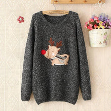 Autum Deer Print Long Sleeve Knitted Women's Sweater Casual Pullover EF8