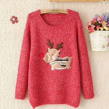 Autum Deer Print Long Sleeve Knitted Women's Sweater Casual Pullover EF8